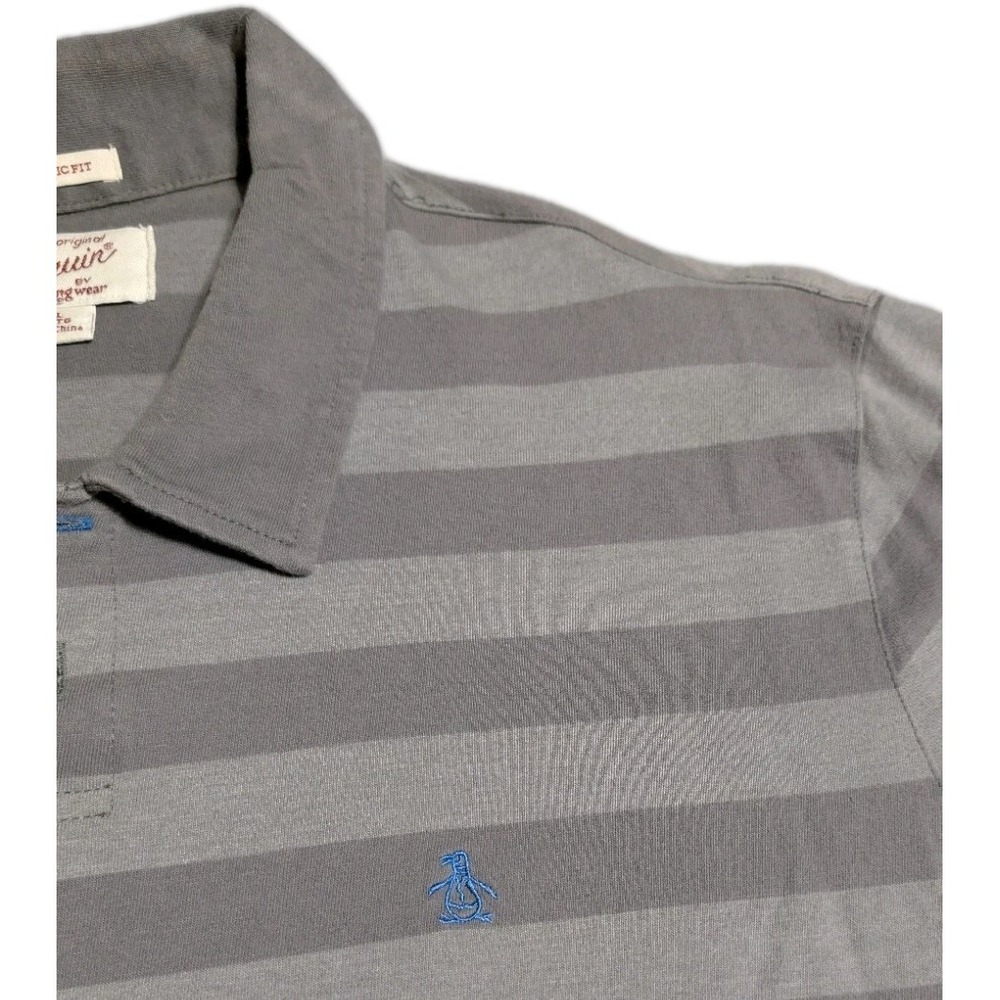 Original Penguin Polo Shirt Mens XXL Gray Striped Classic Fit Short Sleeve - Picture 5 of 5